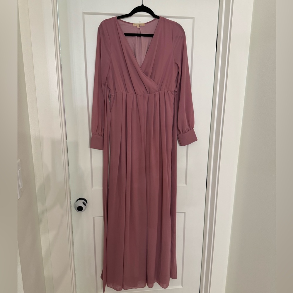 Lavender Chiffon Long Sleeve Maternity Maxi Dress